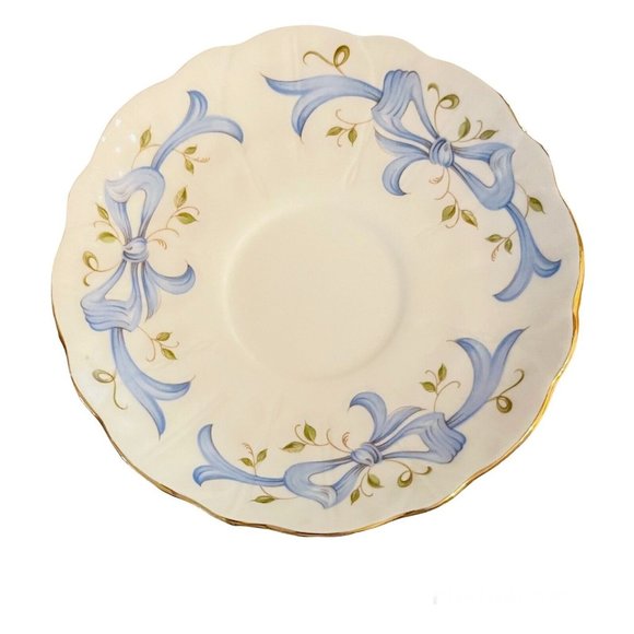 Vintage Aynsley Bone China Saucer Blue Ribbons and Vines December Rose England - Picture 1 of 7